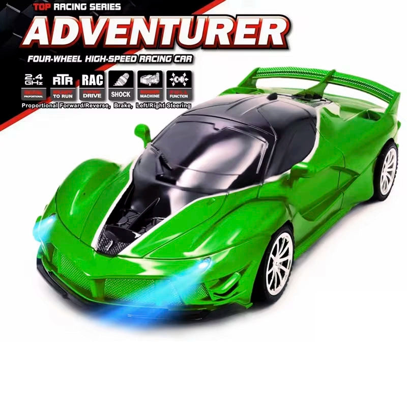 1:18 Scale High-Speed Drift RC Car with LED Lights – Realistic Remote Control Racing Toy for Kids & Boys